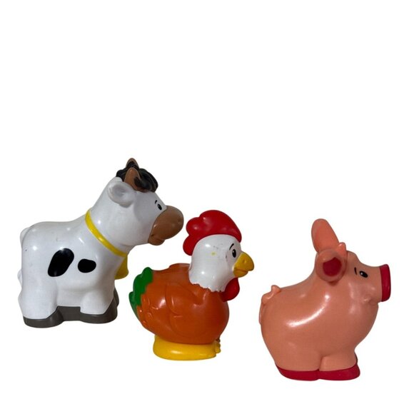 2018 Mattel Fisher Price Little People Farm Animal Cow Chicken Pig Set - Picture 2 of 4